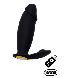 ACHILLE, Mini vibromasseur noir USB, forme pénis avec stimulation clitoridienne, avec télécommande - BQ158BLK